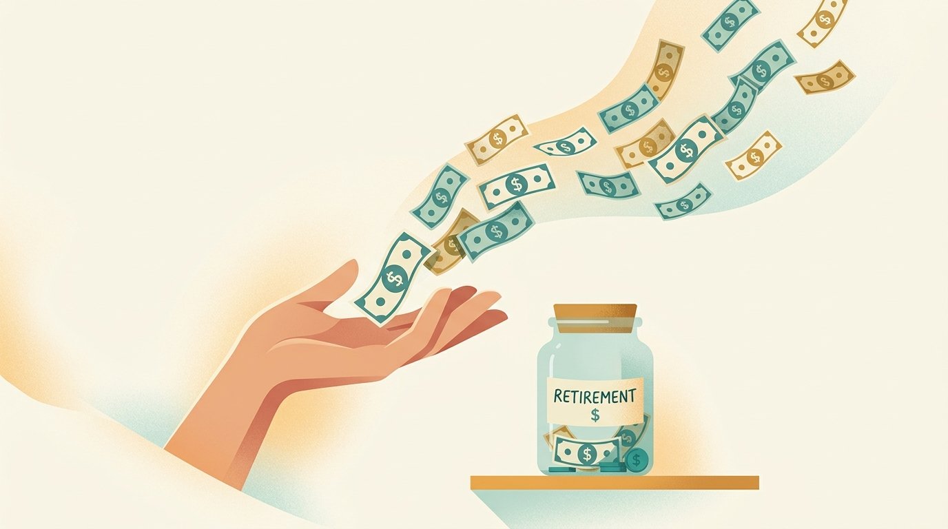 Open hand letting dollar bills float away from a retirement jar, showing 401k employer match left on the table