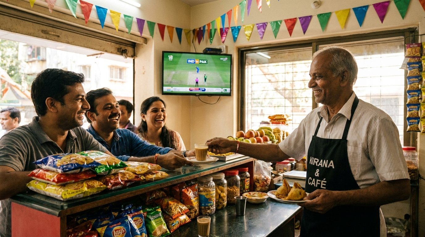Small café owner serving customers during a match, showing businesses that benefit from IPL season in India
