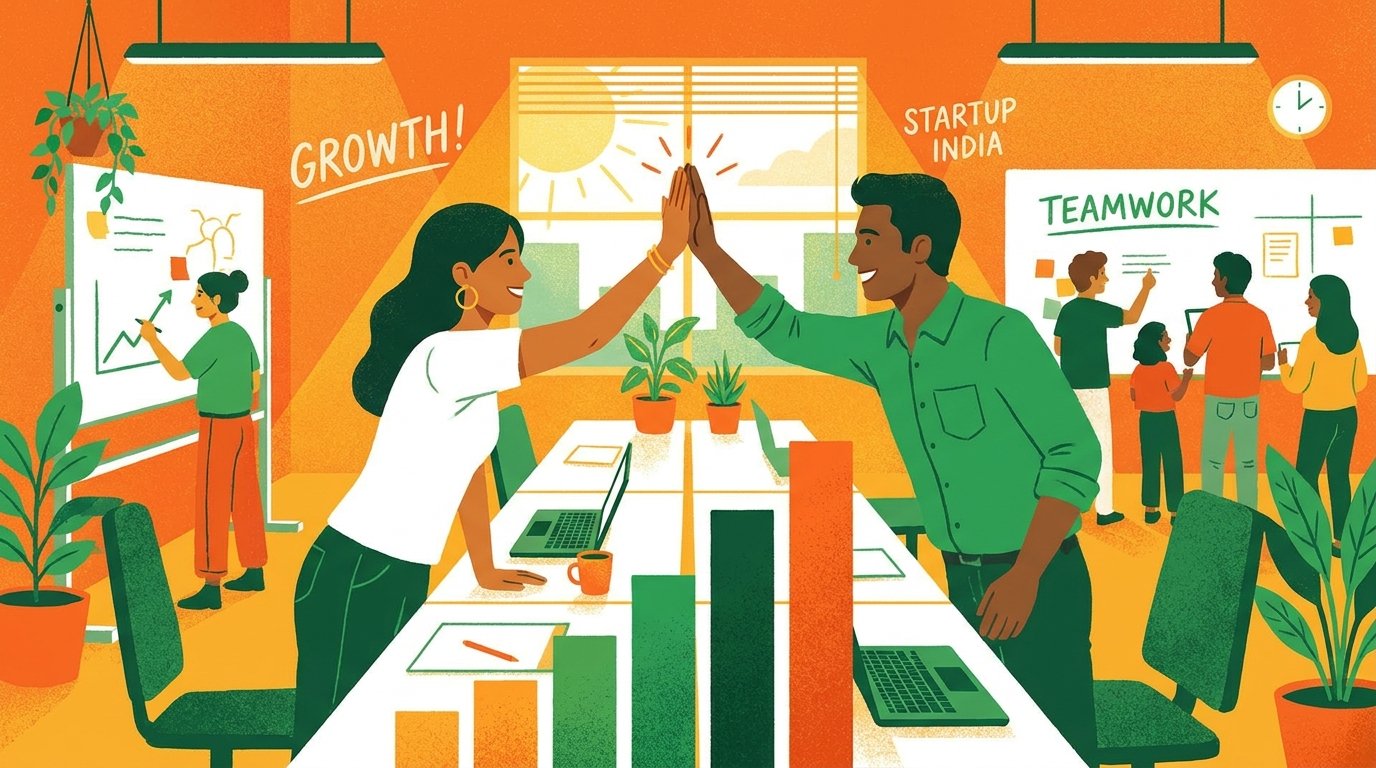 Two Indian colleagues celebrating rising results after learning how to increase revenue per employee