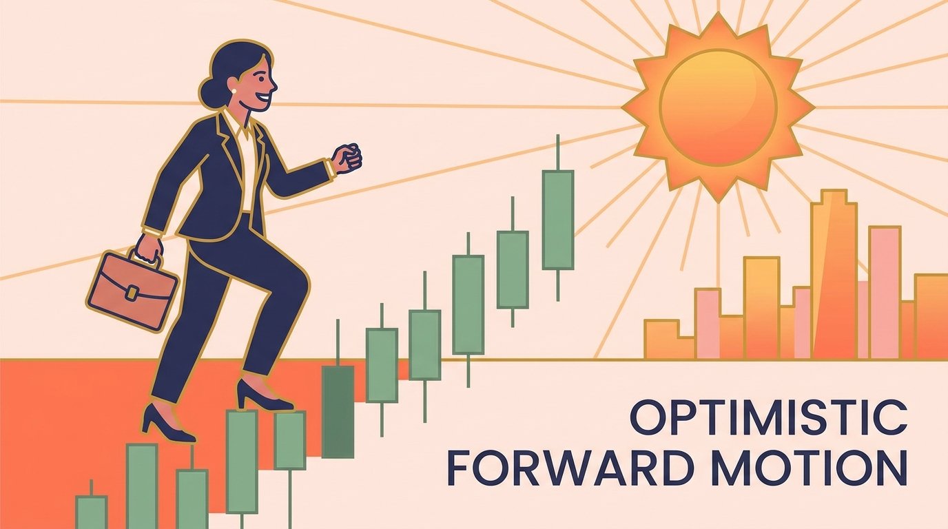 Optimistic investor climbing rising candlestick steps representing long-term wealth in the Indian stock market 2026