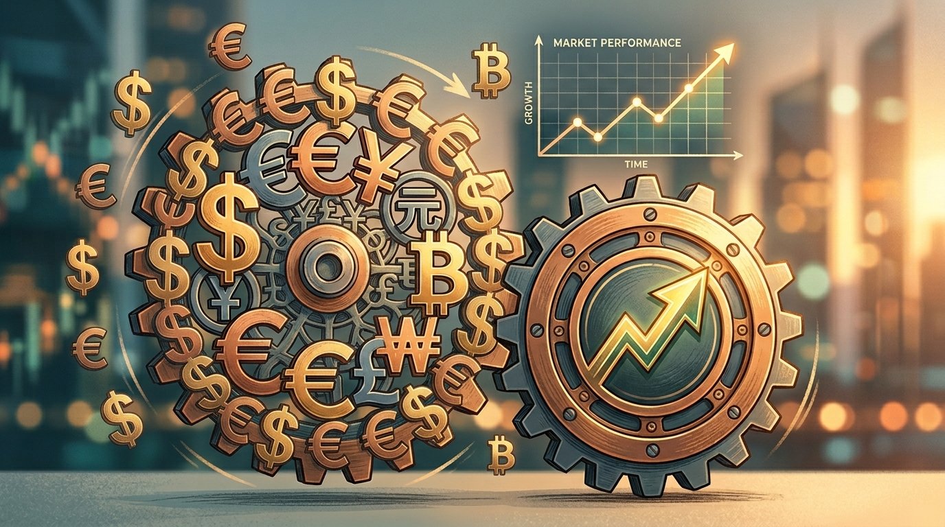 Currency risk illustration showing how exchange rates and share prices both affect returns on US stocks