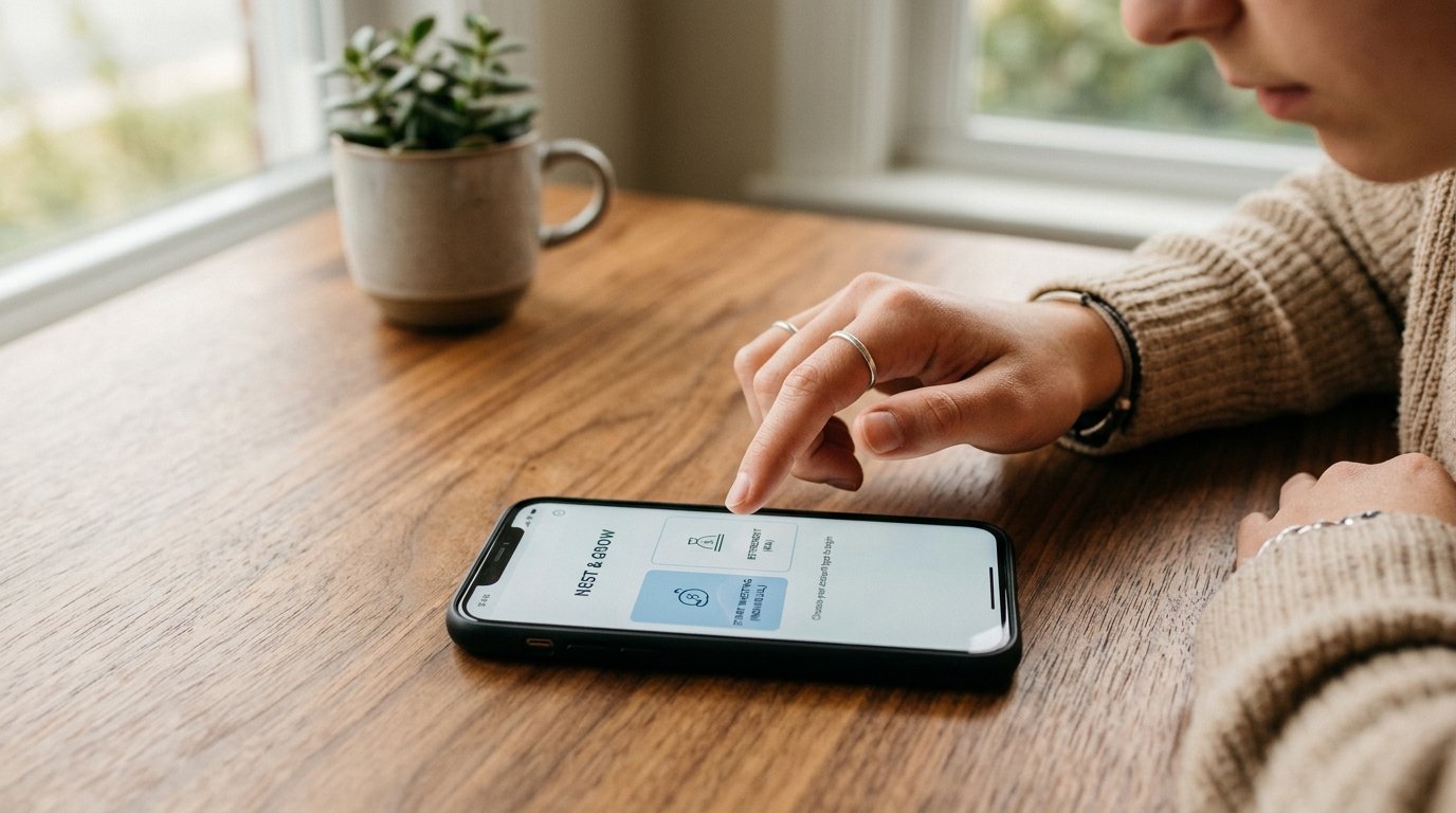 Hand choosing between Roth and Traditional IRA account types on an investing app screen