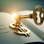 A conceptual image of a brain split in two. One side represents a scarcity mindset with dark, wilting plants and padlocks. The other side glows with golden light, illustrating a rich, abundance mindset with a flourishing money tree, bright ideas, and gears of wealth turning