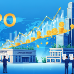 What is an IPO. illustration showing investors, stock market growth, and a company going public in India