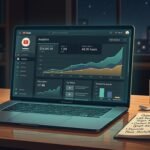 YouTube analytics dashboard on a glowing laptop representing a faceless YouTube channel earning money online without a camera