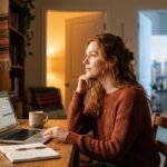 Young Indian-American woman comparing Roth vs Traditional IRA options on a laptop at a sunlit home desk